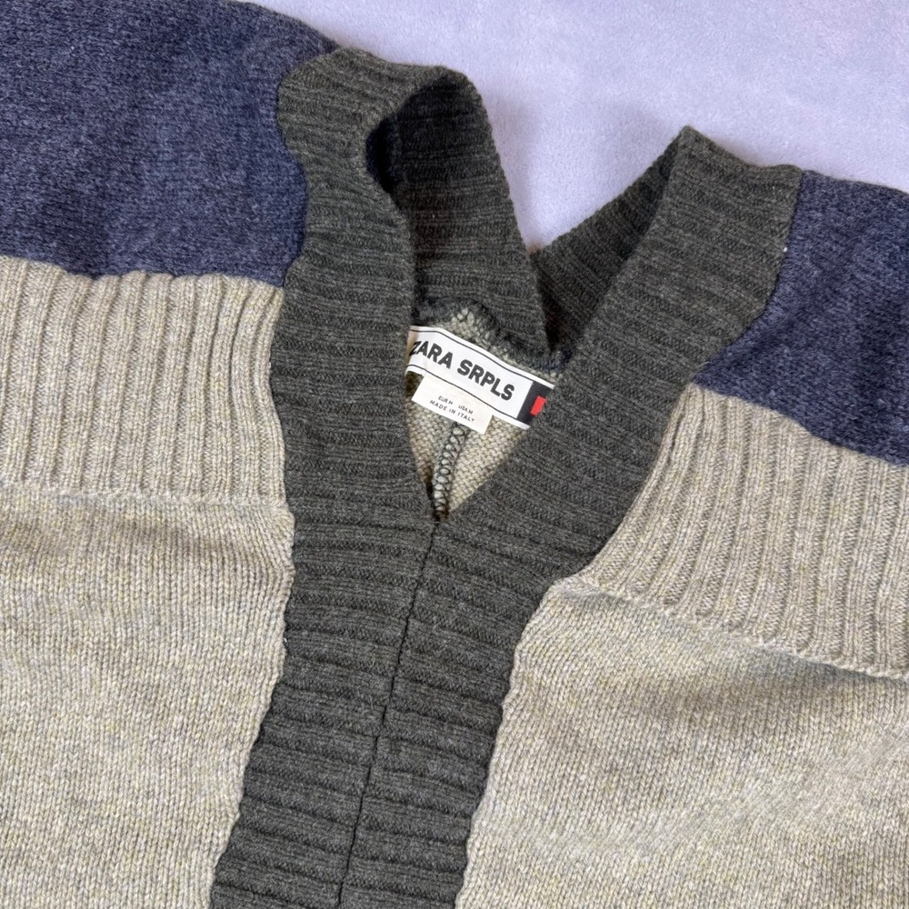 Zara SRPLS Wool Blend Colorblock Poncho Made in Italy Green Tan Grey Medium